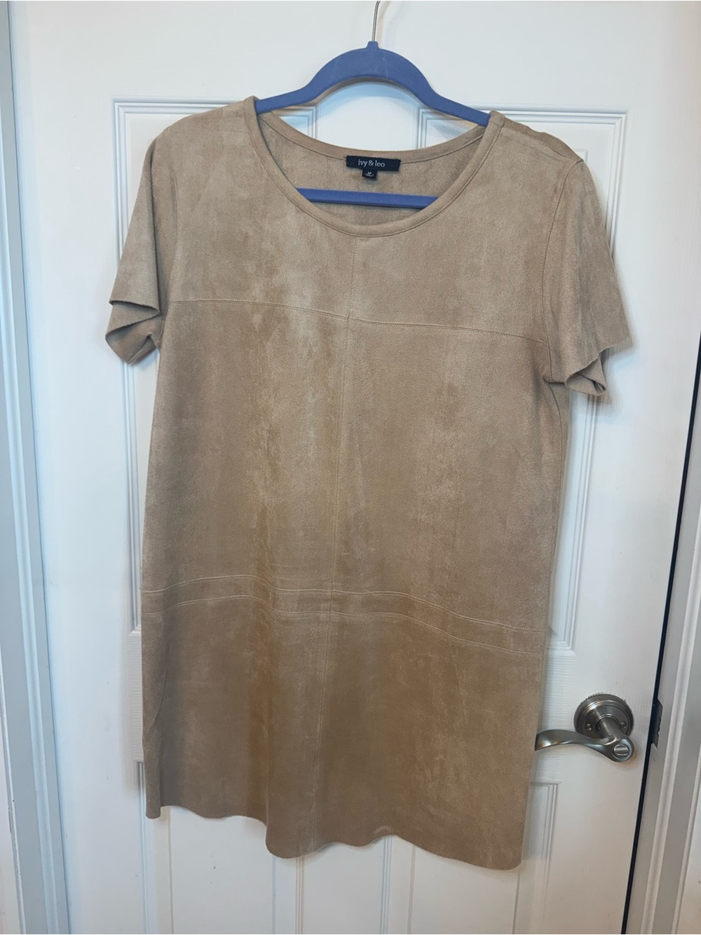 ivy & leo Taupe Suede-Look Short Sleeve Shift Dress